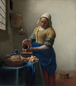 “La Lechera” de Vermeer es un claro ejemplo de utilización de veladuras sobre las telas.